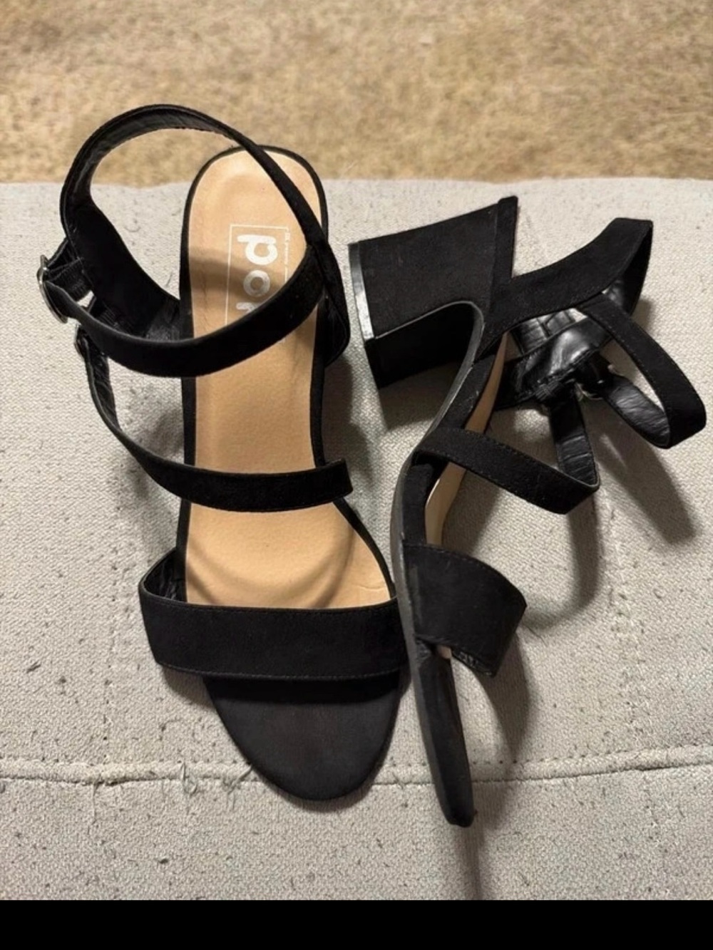 POP Fit Black Strappy Block Heel Sandals